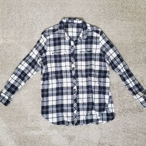 Eddie Bauer Black & White Plaid Flannel Shirt - Women's Large (Runs Small)